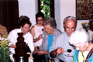 Susie, Grandma Scully, Pa, and Billy at the Chocolate Fountain